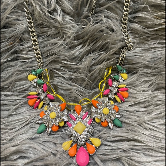 Charming Charlie Jewelry - Charming Charlie Silvertone Pink and Yellow Statement Necklace *Available 9/5*